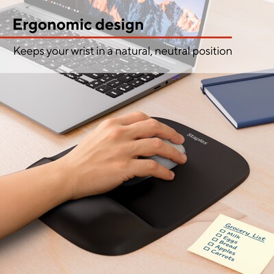 Staples TECH Foam Non-Skid Mouse Pad/Wrist Rest Combo, Black (ST63286)