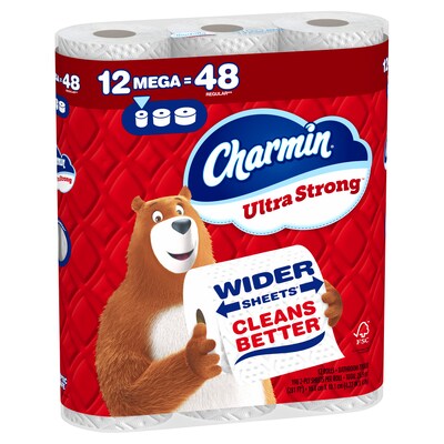 Charmin Ultra Strong Mega Toilet Paper, 2-Ply, White, 198 Sheets/Roll, 12 Rolls/Pack (32173/4170)