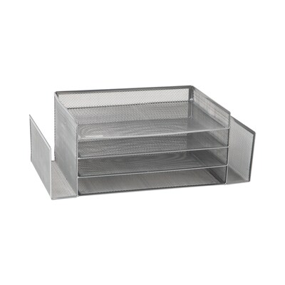 Mind Reader Network Collection 6 Compartment Front Loading Letter Tray with Side Storage, Silver Wire Mesh (4TSIDE2-SIL)