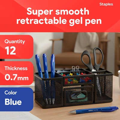 Staples Sonix Retractable Gel Pens, Medium Point, 0.7mm, Blue Ink, Dozen (13563-CC)