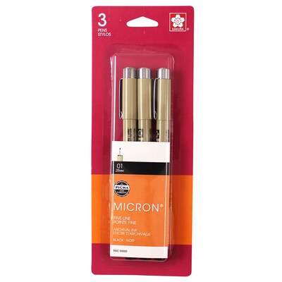 Sakura Pigma Micron Pen, Fineliner, Black Ink, 3/Bundle (SAK50020-3)