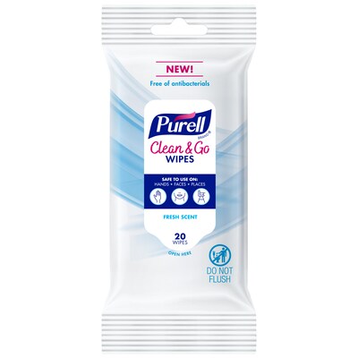 Purell Clean & Go Cleaning Wipes, Fresh Scent, 20 Wipes/Pack, 12Packs/Carton (9269-12-CMR)