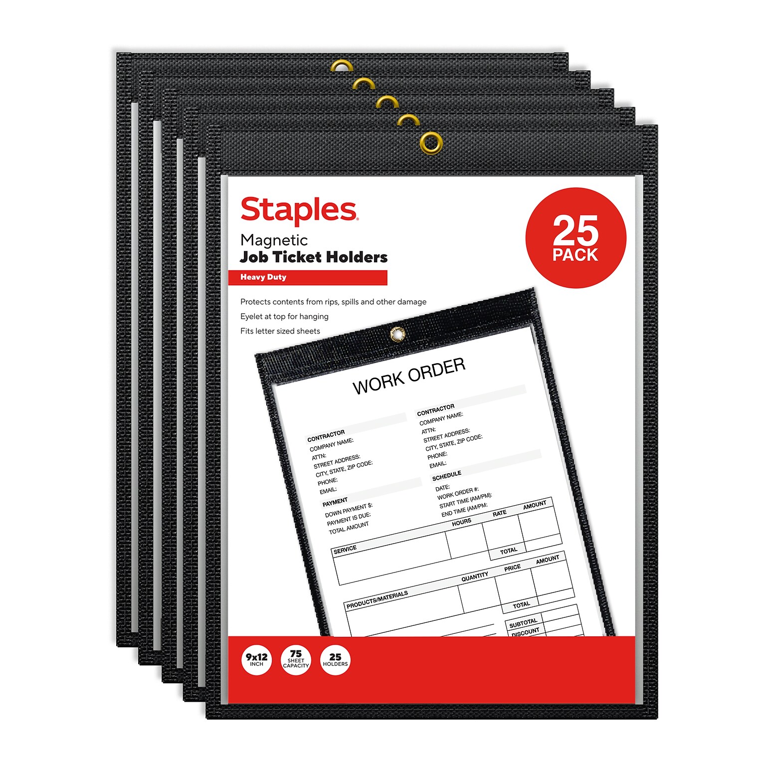 Staples Heavyweight Stitched Job Ticket Holder, 9 x 12, Clear, 25/Pack (ST63078)