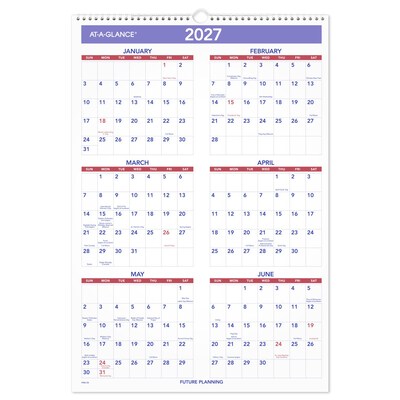 2026 AT-A-GLANCE 15.5" x 22.75" Three-Month Wall Calendar, White/Purple (PM6-28-26)