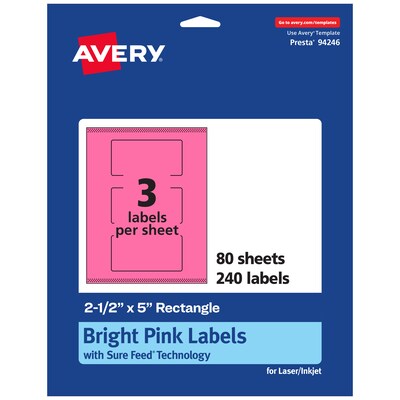 Avery Rectangle Laser/Inkjet Multipurpose Labels, 2.5 x 5, Bright Pink (240/Box)