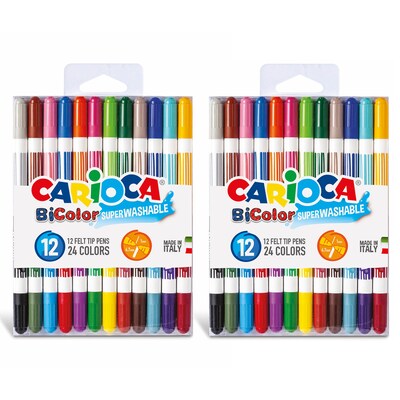 CARIOCA BiColor Washable Kids Marker, Twin Tip, Assorted Colors, 12/Pack, 2/Bundle (CRA42265-2)