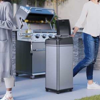 iTouchless 13 Gallon Rolling Sensor Kitchen Trash Can with Wheels, Silver