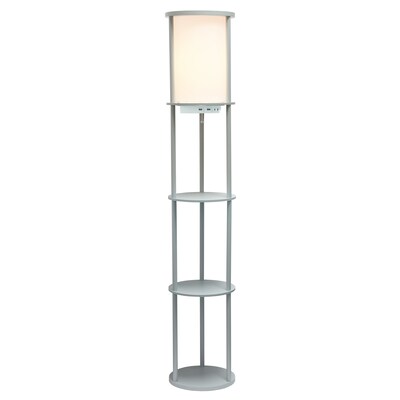 Simple Designs Etagere Organizer Storage 62.5 Floor Lamp with 2 USB Charging Ports and 1 Charging Outlet, Gray (LF2010-GRY)