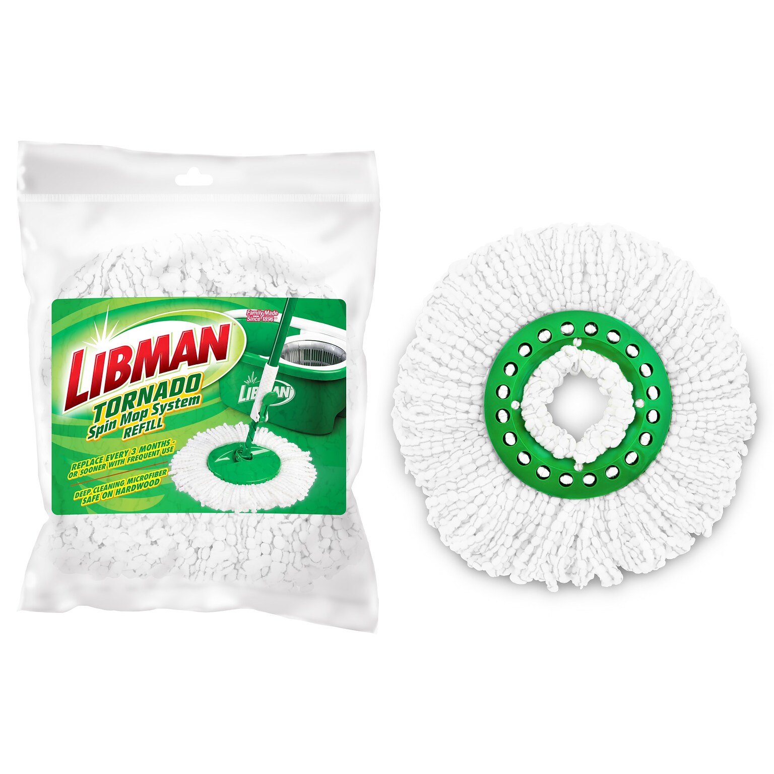 Libman Tornado Microfiber Spin Mop Head, Green/White, 4/Carton (1284004)
