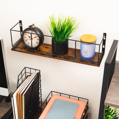Mind Reader Metal Mounted Desktop Shelf , 5" x 4.62" x 19.6", Brown (SHELF-BRN)