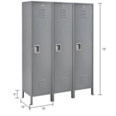 Global Industrial Infinity 1-Tier 3-Door Locker, 54"W x 18"D x 78"H, Gray (493662GY)