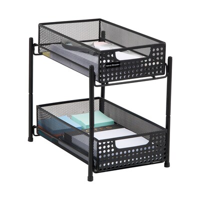 Mind Reader 10.5"H 2 Shelf Accessory Organizer Supply Storage, Black, Metal (HCABASK2T-BLK)