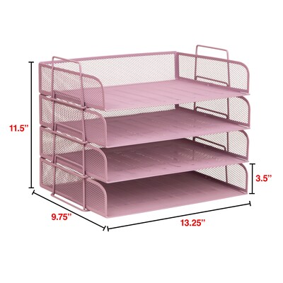 Staples Metal Mesh Side Loading Stackable Letter Tray, Letter Size, Dusty Pink, 4/Pack (ST63842)