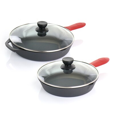 MegaChef Cast Iron Skillet Set with Lid, 3/Set (937114404M)