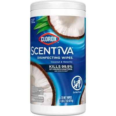 Clorox Scentiva Disinfecting Wipes, Pacific Breeze & Coconut Scent, 75 Wipes/Container, 6/Carton (60037CT)