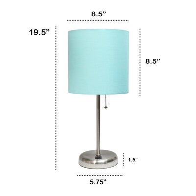 Creekwood Home Oslo 19.5" LED Table Lamp with USB Port, Brushed Steel/Aqua Shade (CWT-2012-AU)