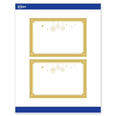 Avery Gold-Metallic Ornaments Matte Blank Card, White, 20/Pack (S00-FH3)