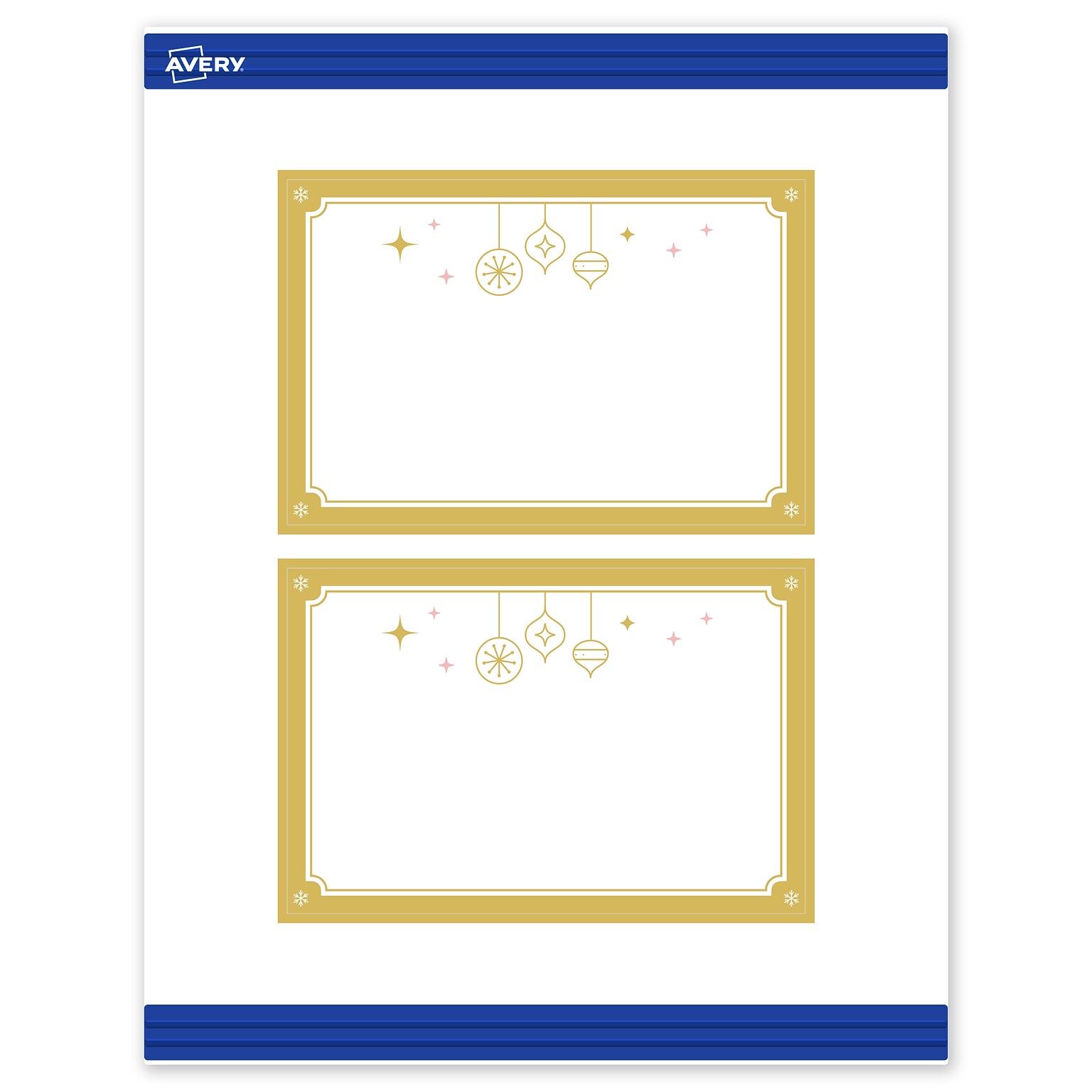 Avery Gold-Metallic Ornaments Matte Blank Card, White, 20/Pack (S00-FH3)
