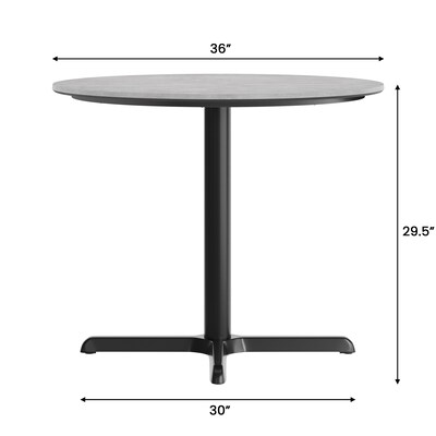 Flash Furniture Acadia 36" Round Wooden Dining Table with X-Base, Gray Faux Concrete/Black Base (STRD36CGT3030)