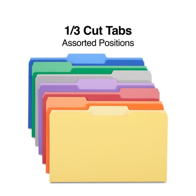 Quill Brand® File Folders, Assorted Tabs, 1/3-Cut, Legal, Assorted Colors, 100/Box (741013AD)