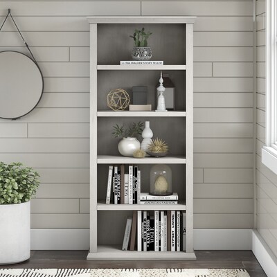 Bush Furniture Yorktown 67H 5-Shelf Bookcase with Adjustable Shelves, Linen White Oak Laminated Woo