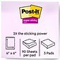Post-it Recycled Super Sticky Notes, 4" x 6", Wanderlust Pastels Collection, Lined, 90 Sheets/Pad, 3 Pads/Pack (660-3SSNRP)