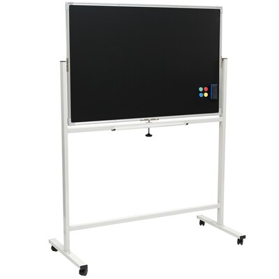 Excello Global Products Double Sided Magnetic Mobile Whiteboard Chalkboard Combo, White Frame, 48" x 32"