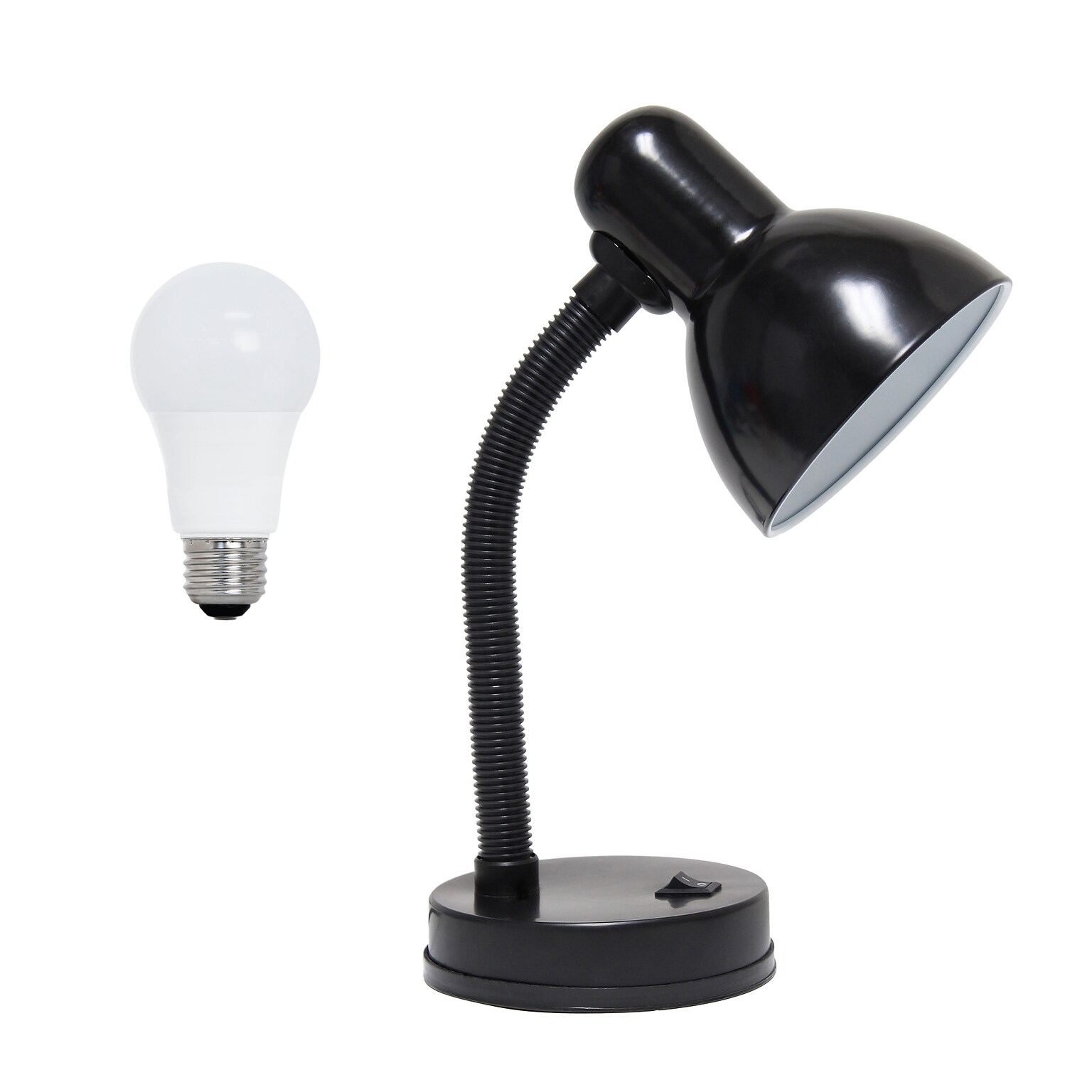 Creekwood Home Essentix 14.25 Traditional Metal Desk Task Lamp with Flexible Gooseneck, Feit LED Bulb, Black (CWD-1000-BK-LB)