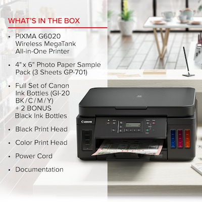 Canon PIXMA MegaTank G6020 Wireless Color Inkjet Printer, All-In-One Supertank, Print, Scan, Copy (3113C002)