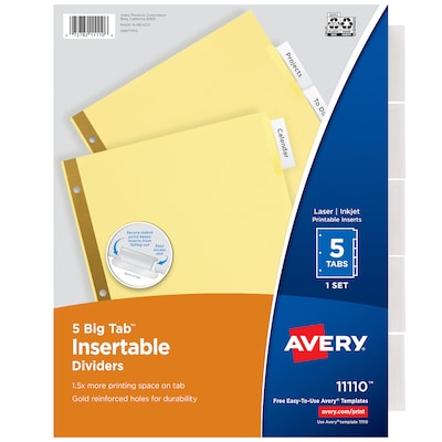 Avery Big Tab Insertable Paper Dividers, 5 Tabs, Yellow (11110)