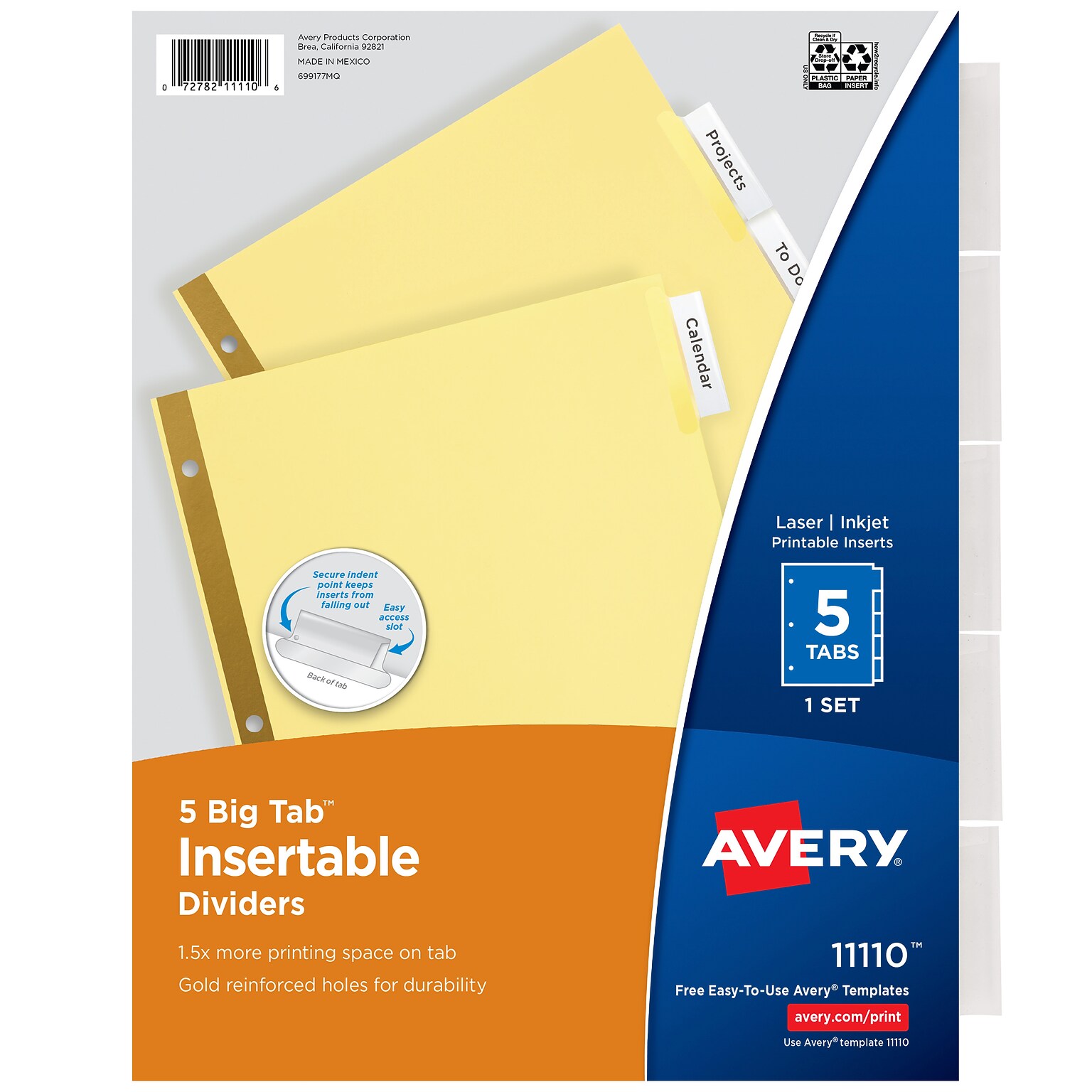 Avery Big Tab Insertable Paper Dividers, 5 Tabs, Yellow (11110)