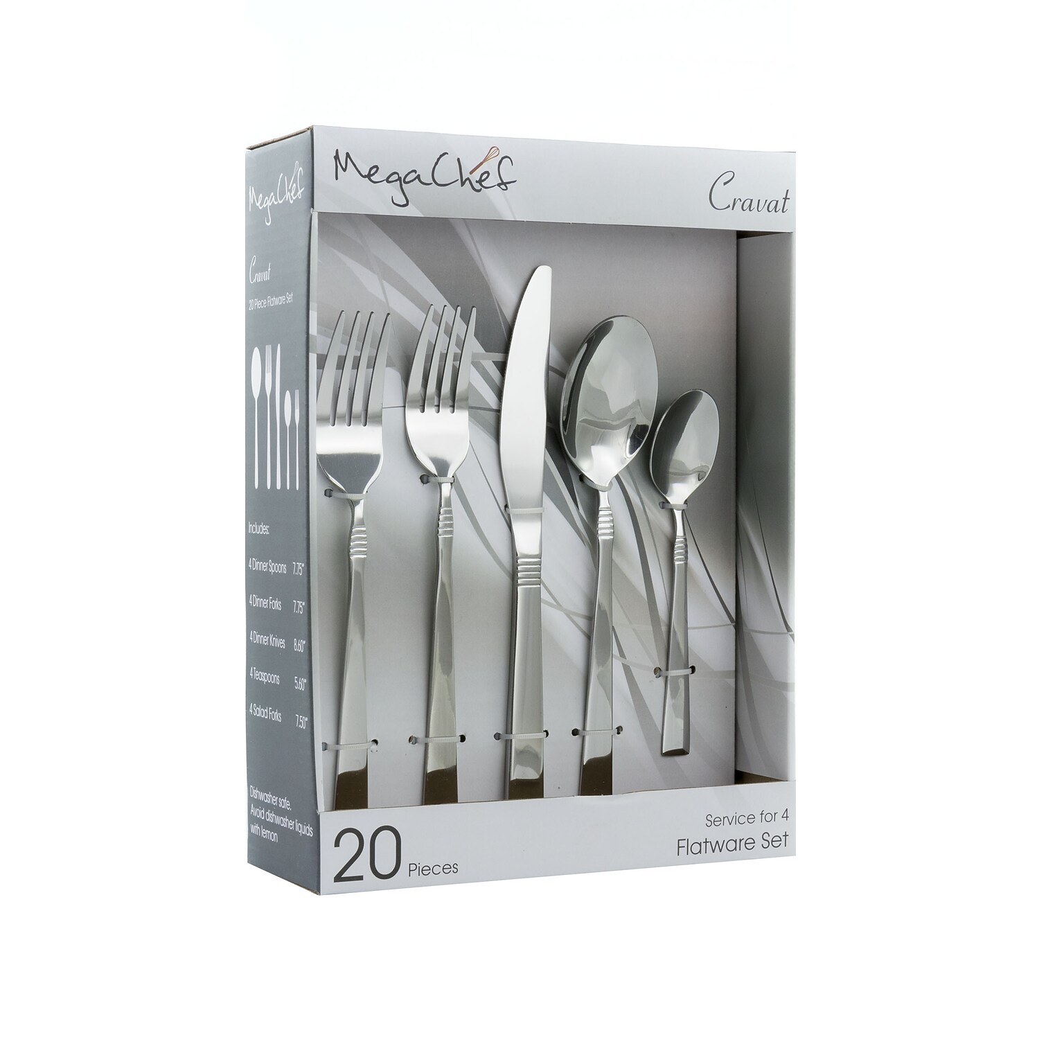 MegaChef Cravat Stainless Steel Flatware Set, 20 Piece (937112459M)