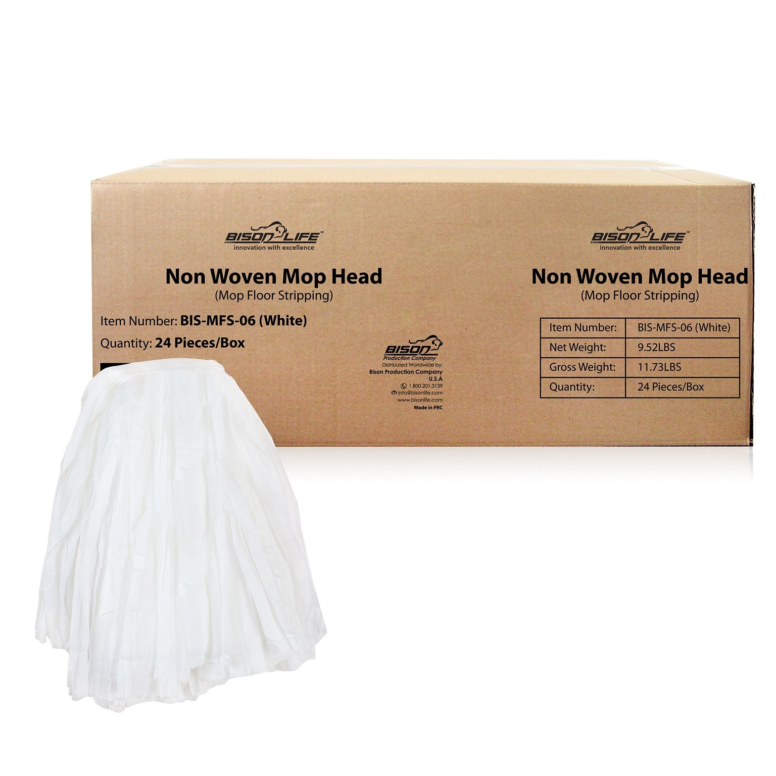 BISON LIFE Kleen Handler String Non Woven Disposable Wet Mop Head, 12 oz., White, 24/Pack (BP-ES-NWFSM-W-1A)
