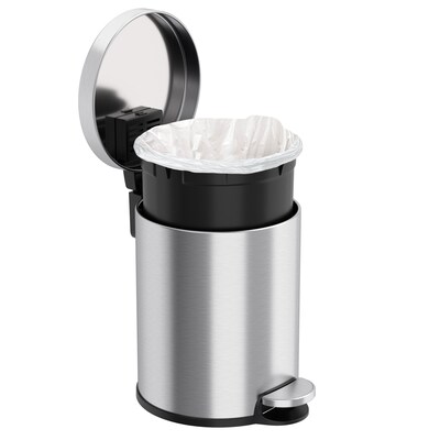 iTouchless SoftStep Round Stainless Steel Step Trash Can with Hinged Lid, 1.29 Gallon (IP01RSS)