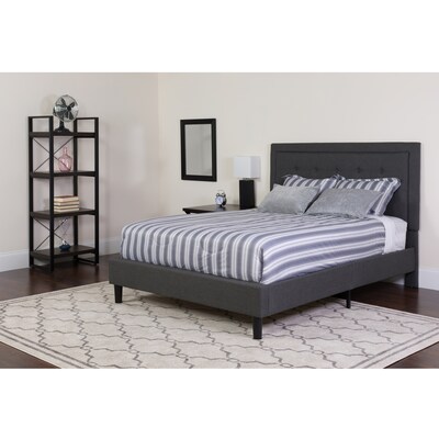 Flash Furniture Roxbury Tufted Upholstered Platform Bed in Dark Gray Fabric with Pocket Spring Mattress, Queen (SLBM31)