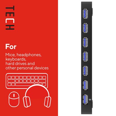 Staples TECH 7-Port USB 3.0 Hub, Black (ST62371)