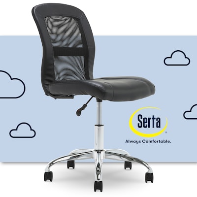 Serta Essentials Armless Ergonomic Bonded Leather/Mesh Swivel Task Chair, Black (48740)