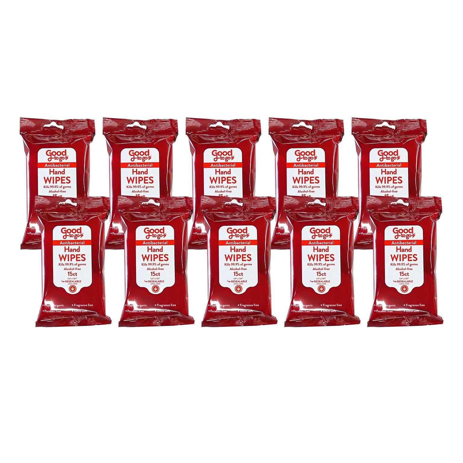 Handy Solutions Good To Go Antibacterial Wipes - 15 Wipes, 10 ct Bag - CT of 12 (120 ea)