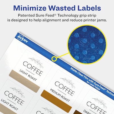 Avery Laser/Inkjet Square Multipurpose Labels, 1-1/2" x 1-1/2", Clear, 1000/Box (94106)