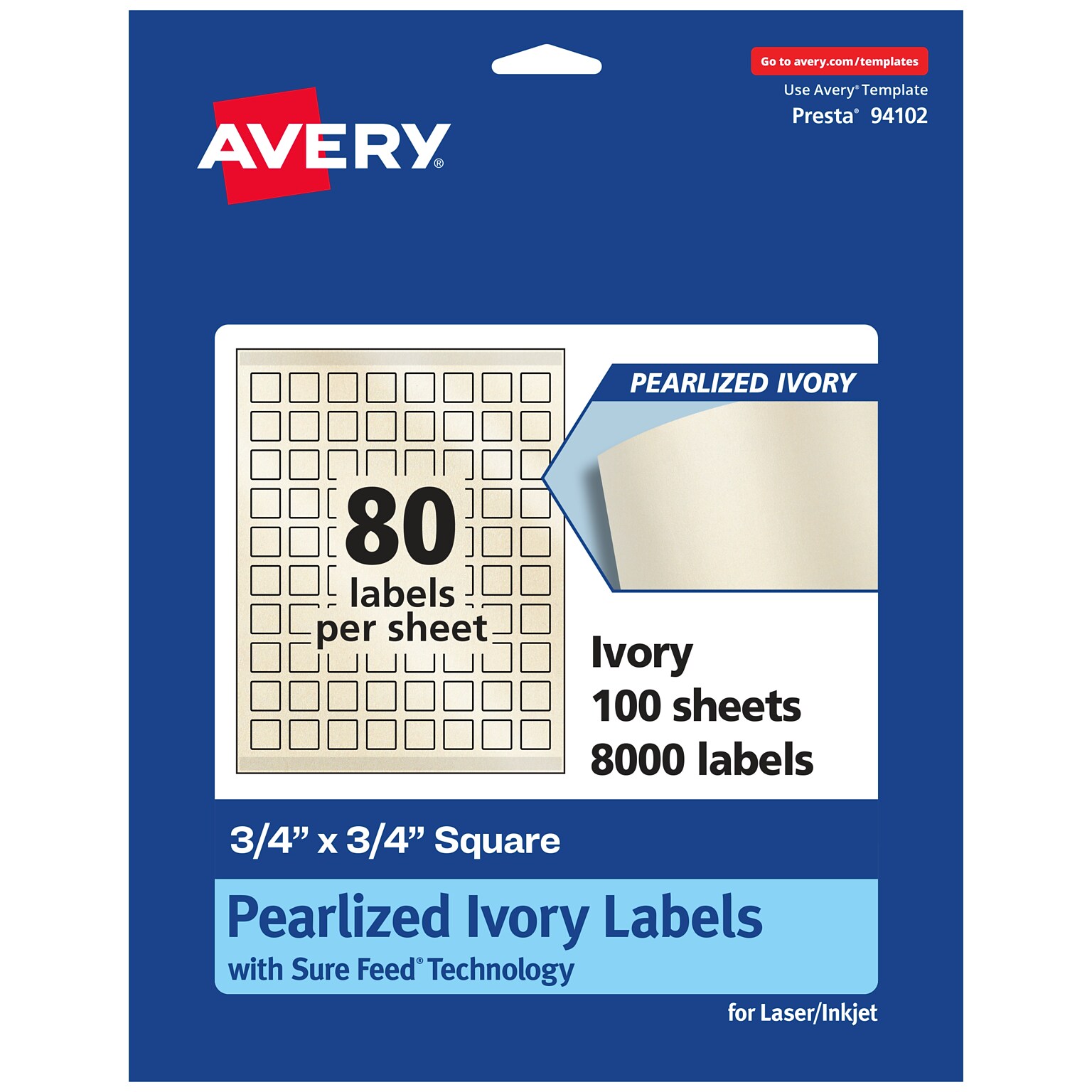 Avery Pearlized Ivory Square Multipurpose Labels, 3/4 x 3/4, Ivory, 8000/Box (94102)