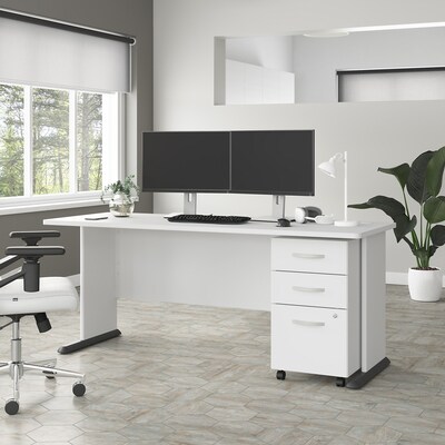 Bush Business Furniture Studio A 72"W Computer Desk with 3 Drawer Mobile File Cabinet, White (STA004WHSU)