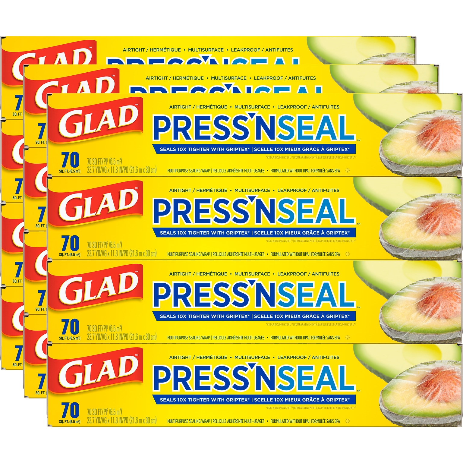 Glad PressN Seal Plastic Food Wrap, 70 Sq. Ft. Roll, 12/Carton (70441)