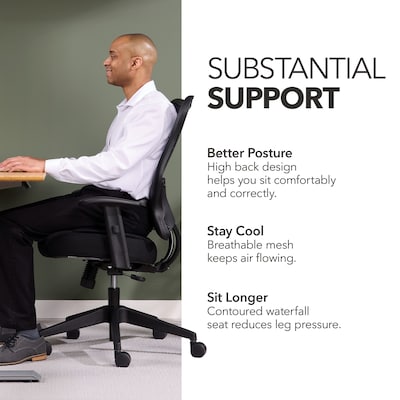 HON Wave Mesh High-Back Task Chair, Synchro-Tilt, Adjustable Arms, Black Sandwich Mesh Seat (BSXVL702MM10)