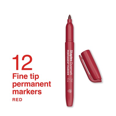 Staples Duramark Permanent Marker, Fine Tip, Red, Dozen (ST62951)