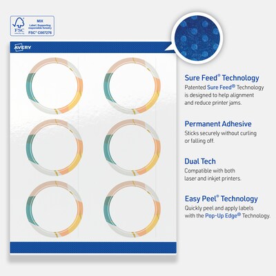 Avery Round Laser/Inkjet Multipurpose Labels, 3", White, 60/Pack (19479371108)