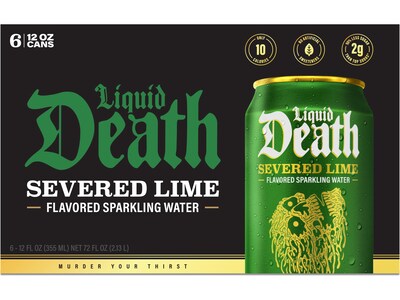 Liquid Death Severed Lime Sparkling Water, 12 fl. oz., 6 Cans/Box, 4 Boxes/Carton (LD-12-SL-4x6pk)