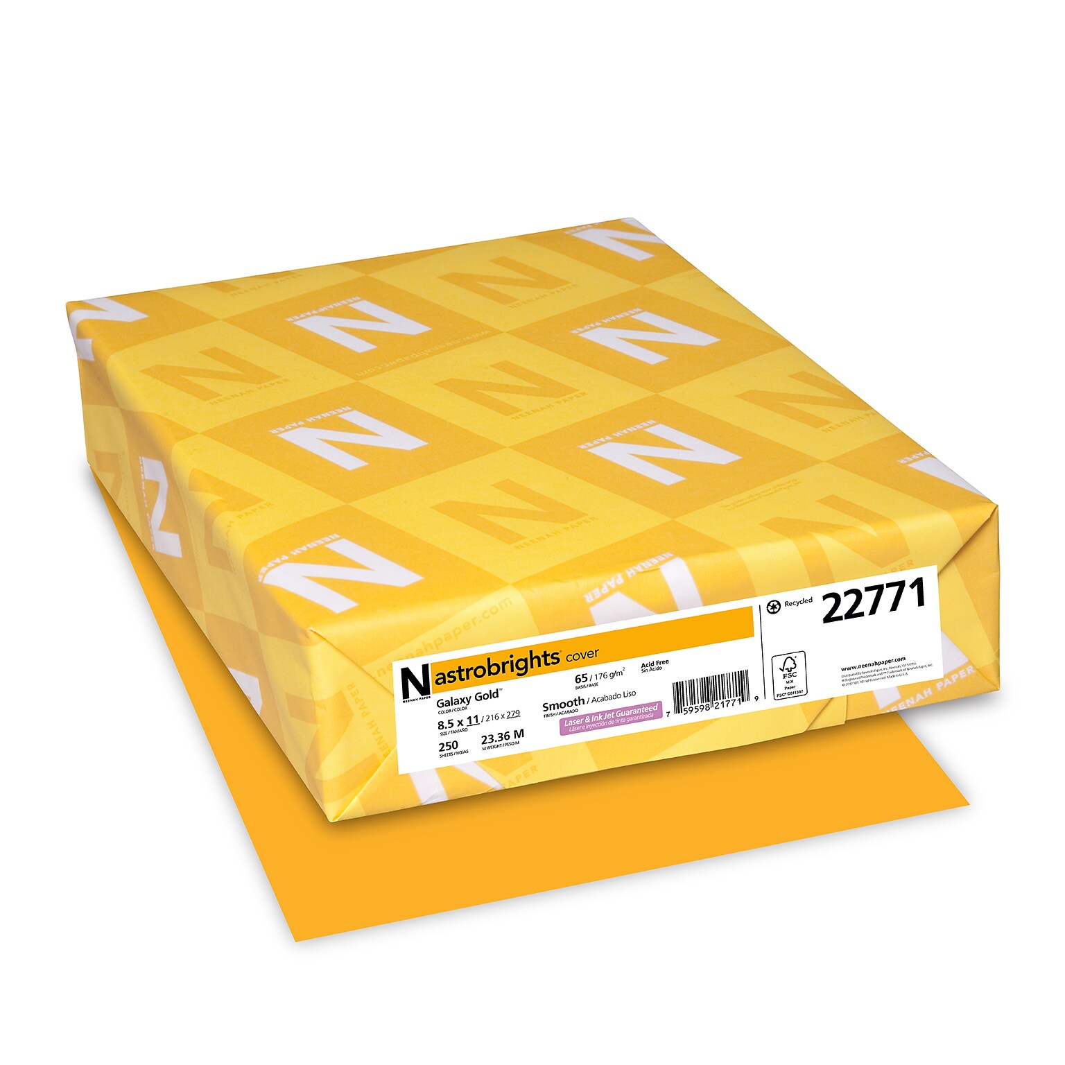 Astrobrights 65 lb. Cardstock Paper, 8.5 x 11, Galaxy Gold, 250 Sheets/Ream, 8/Ream (WAU22771CT)