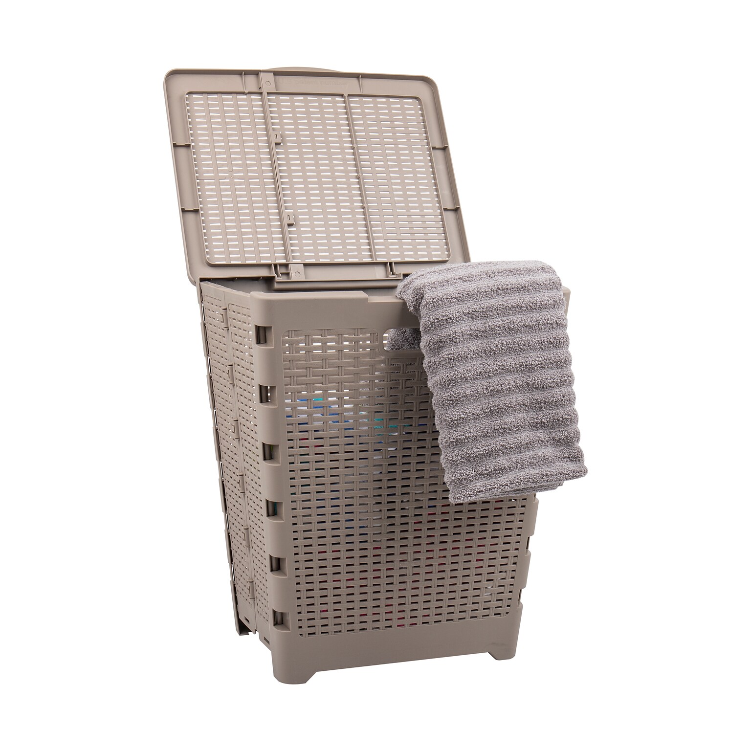 Mind Reader Foldable Plastic Laundry Hamper with Lid, Brown Metallic (FOLHAMP61-BRNM)