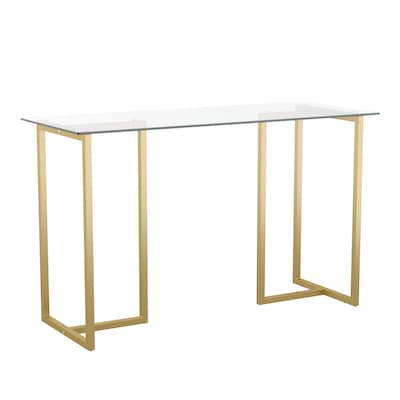 Martha Stewart Eli 47W Glass/Steel Home Office Desk, Clear/Polished Brass (XUDK1GLD)