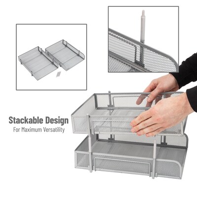 Mind Reader Metal Mesh Front Loading Stackable Letter Tray, Letter/Legal Size, Silver (CSTACK2-SIL)